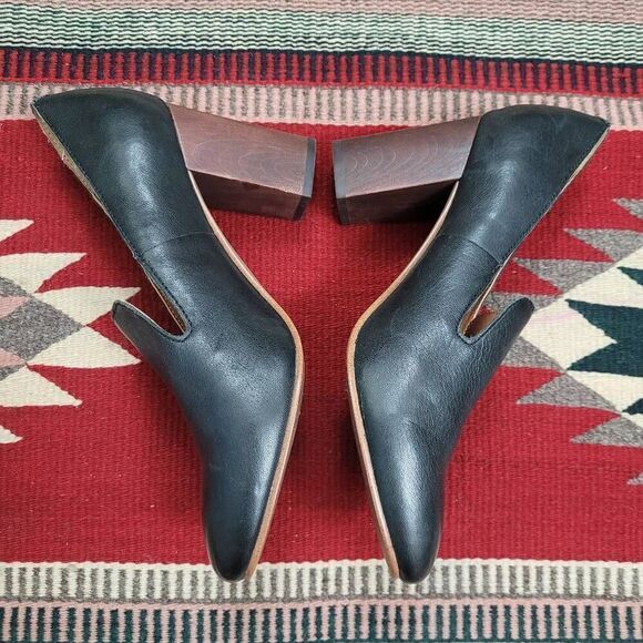 Latigo Kala Leather Loafer Pump Sz 8.5 Black Wooden Block Heel Office Work Caree - Picture 4 of 9